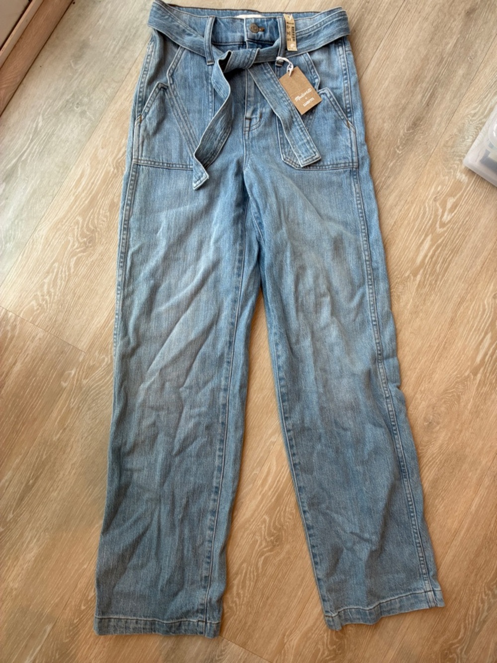 Madewell Light Blue Relaxed Wide-Leg Jeans with Self-Tie Belt